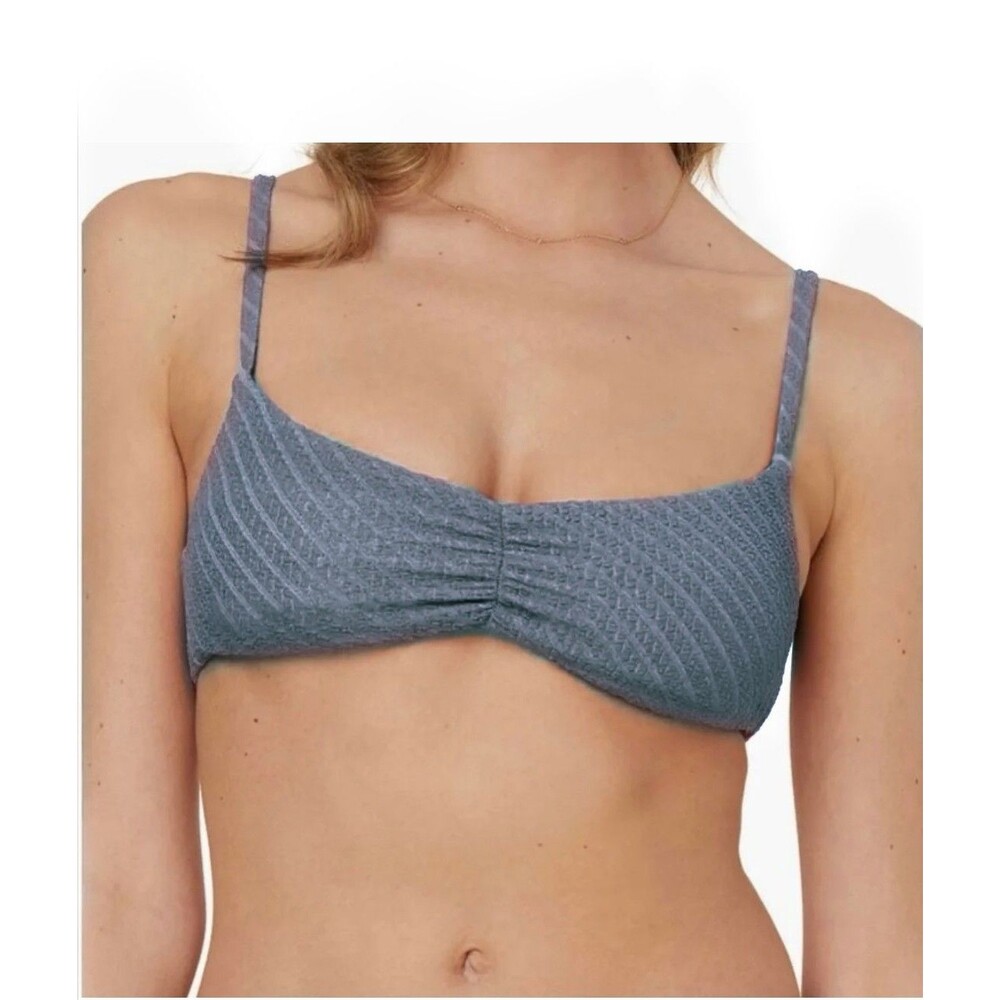 Andie The Symi Bikini Top Womens XL Blue Slate Textured Ruched NWT
